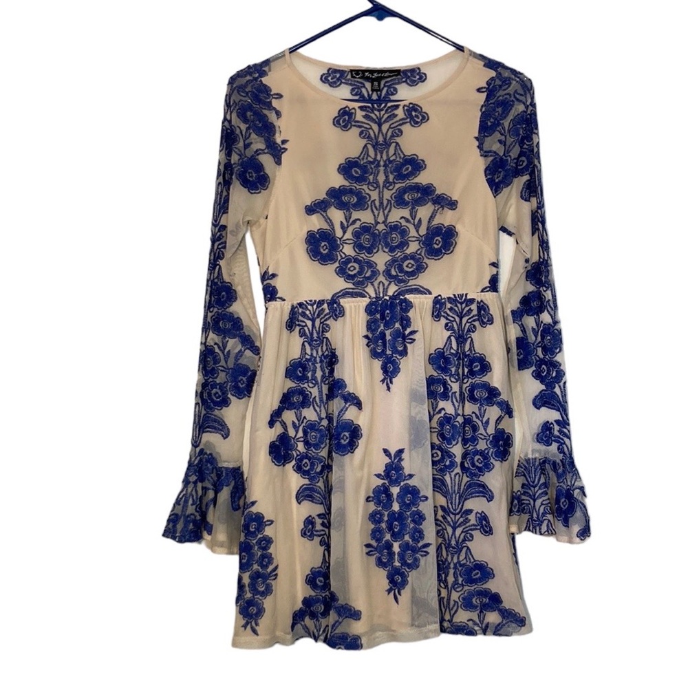 For Love And Lemons Navy Blue Temecula Floral-Print Mini Dress Size S